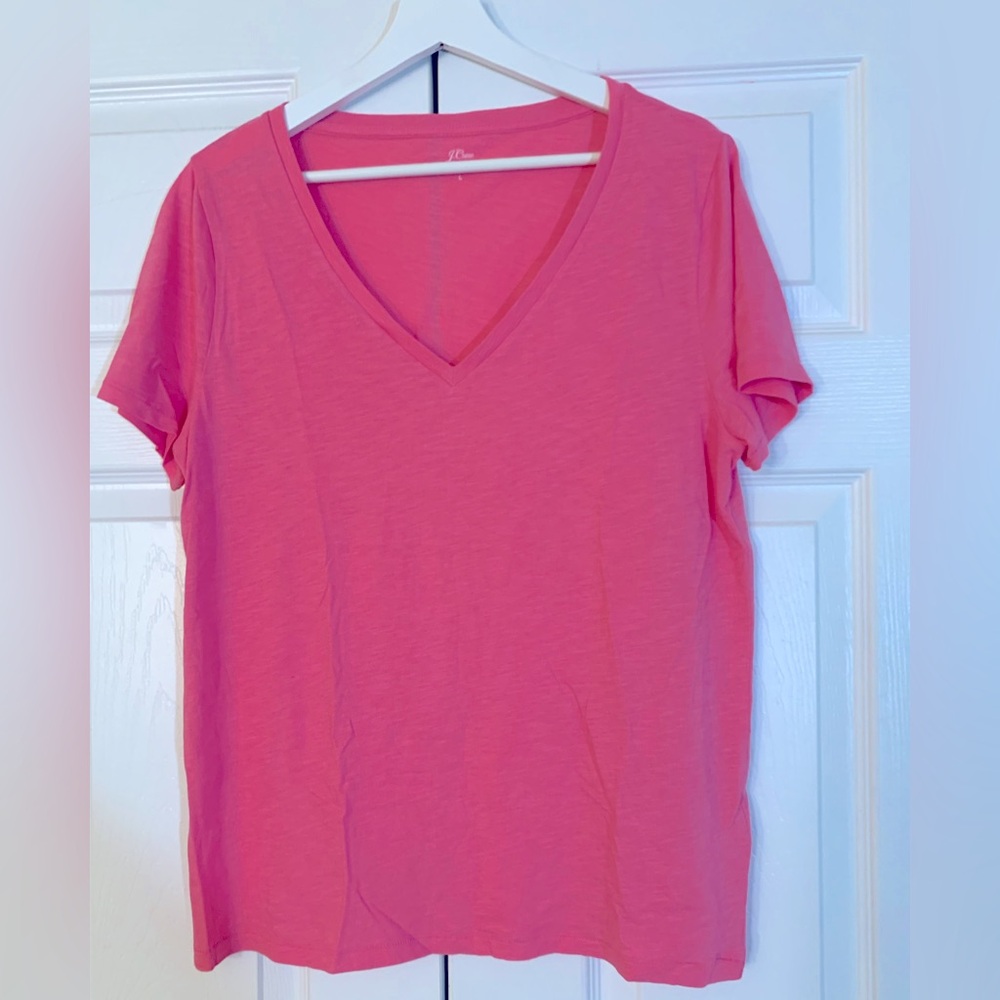 Pink Re-Imagined J Crew cotton VNeck Women's Top Size L